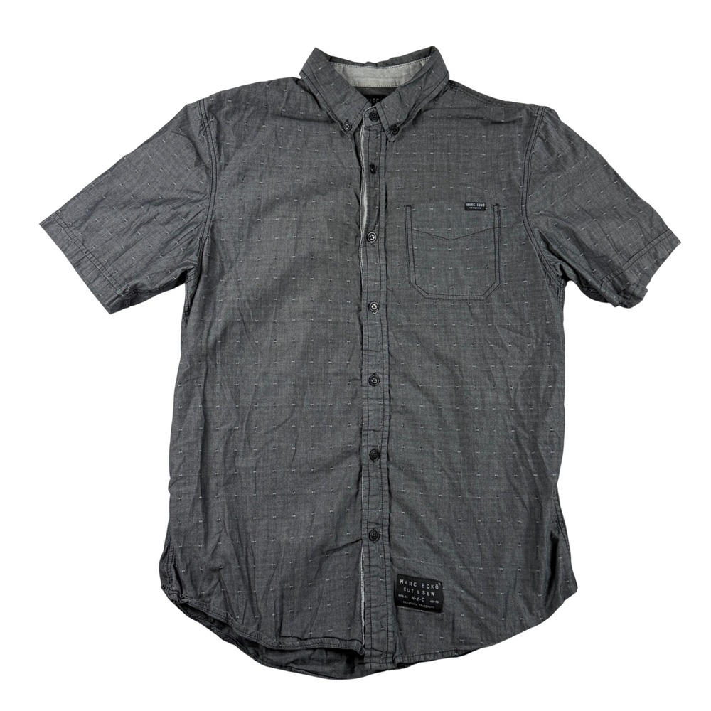 Marc Ecko Cut & Sew Boys Medium Gray Short Sleeve Button Down Shirt Cross